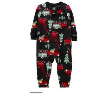 CARTER'S black red green Christmas tree holiday truck zip footies pajamas